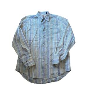 Robert Graham Men's Striped Paisley Button Up Shirt XL Flip Cuffs Embroidery